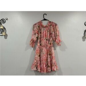 Misa Los Angeles Danae Pink Floral Ruffle Off Shoulder Ruffle Mini Dress Small S